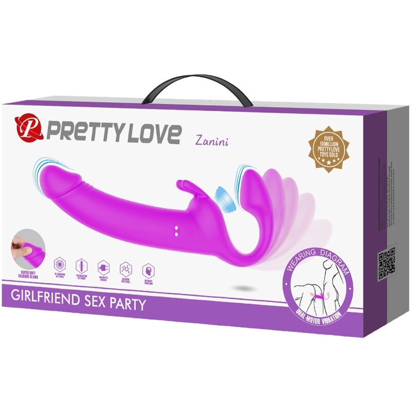 PRETTY LOVE - ZANINI STRAPLESS STRAP-ON 10 VIBRATIONER LILA